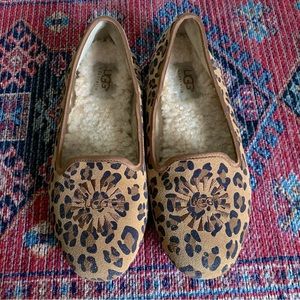 UGG Australia Leopard Print Leather & Sheepskin Flats